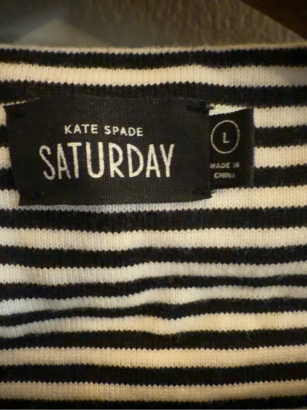 Kate Spade Saturday Striped Boat Neck 3/4 Sleeve Cotton Knit Top L Black White - Picture 6 of 9